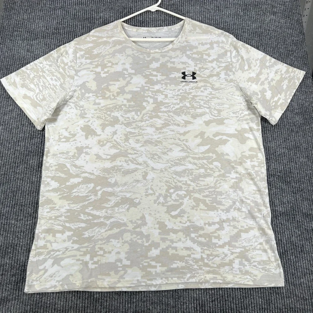 Under Armour Shirt Mens 3XL White Gray Camo Short Sleeve Loose Fit Active Casual